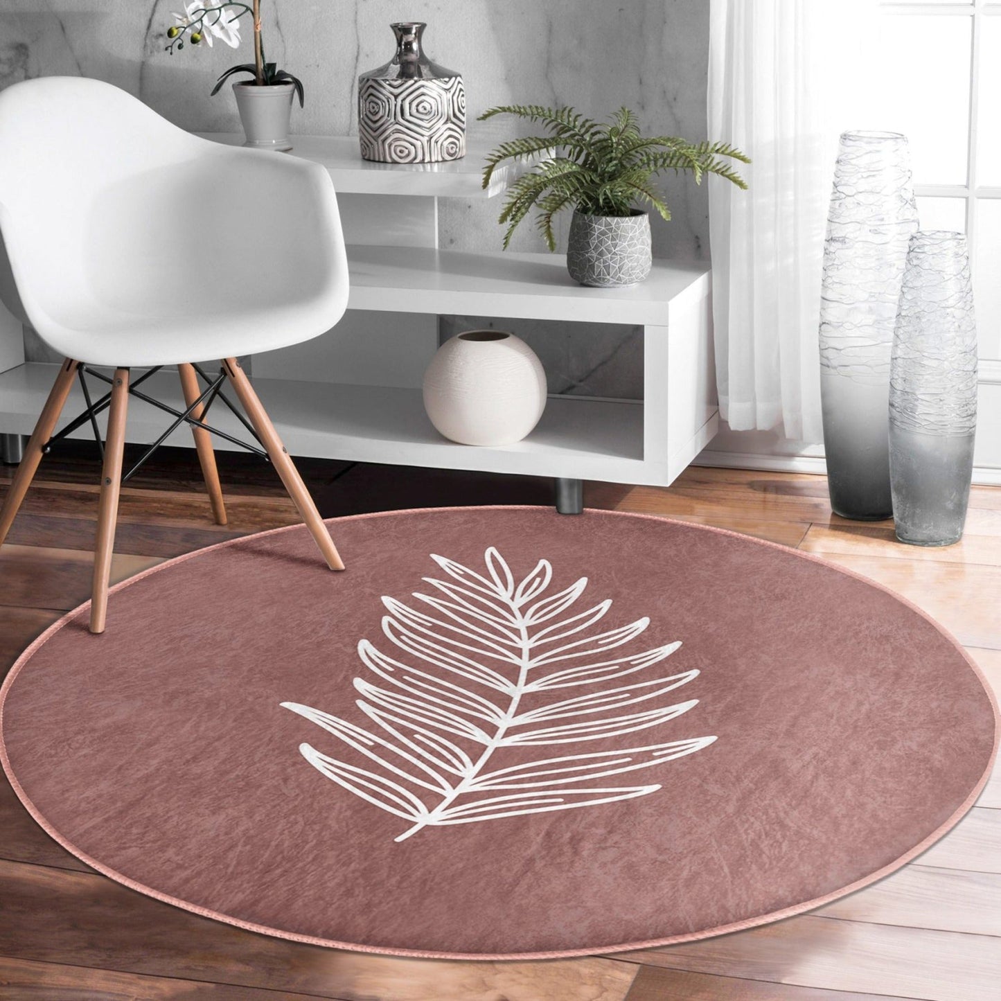 Boho Round Rug, Minimalist Decorative Area Rug, Non Slip Floor Carpet