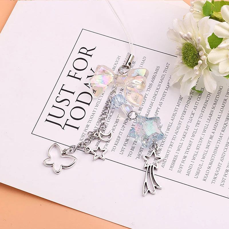 Star Beads Pendant Sweet Bowknot Phone Chain Charm Alloy Butterfly