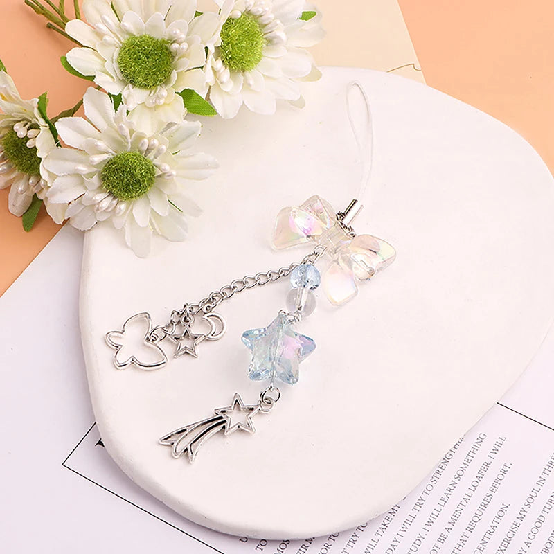 Star Beads Pendant Sweet Bowknot Phone Chain Charm Alloy Butterfly