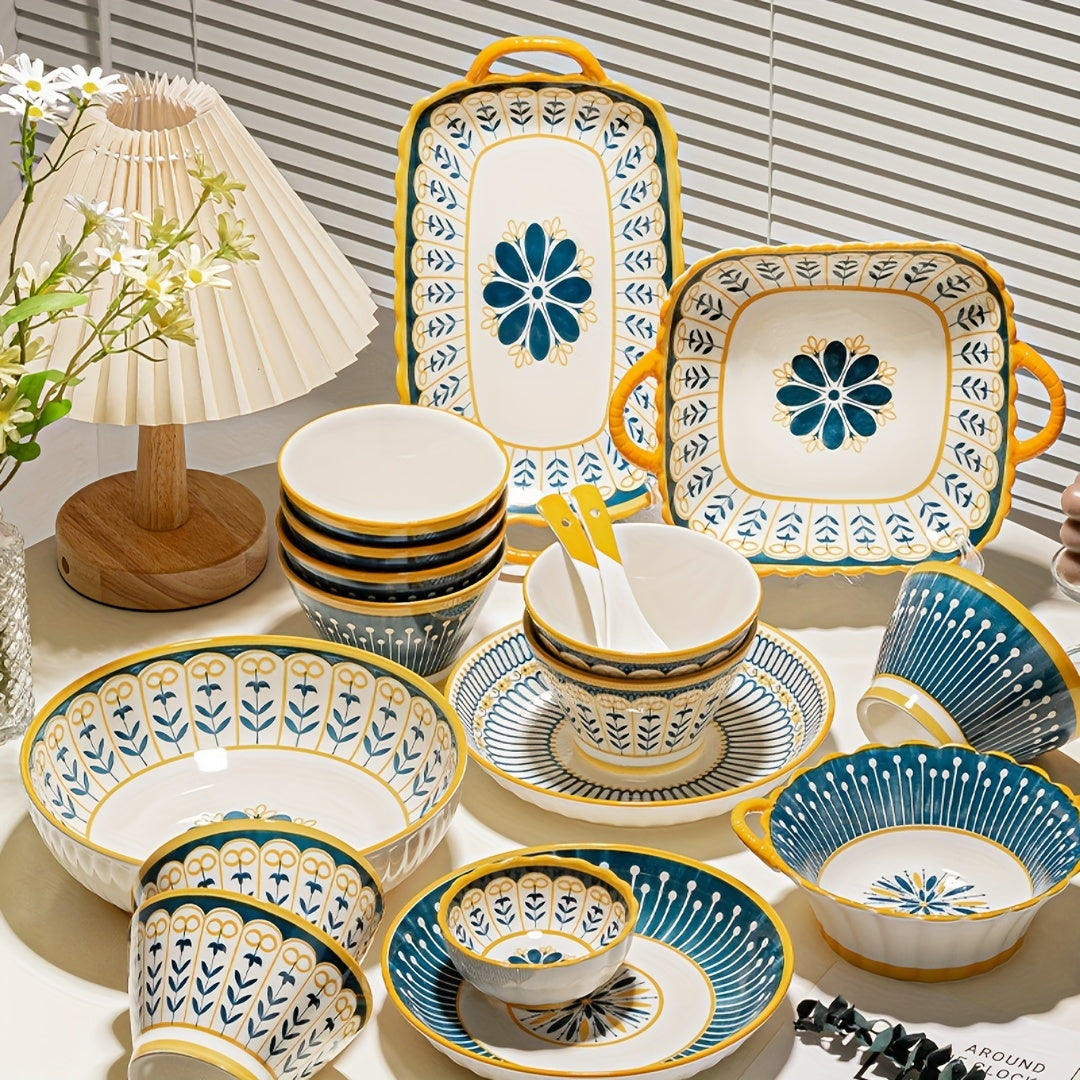 Chic Striped Ceramic Bowl MicrowaveSafe Dinnerware for Home