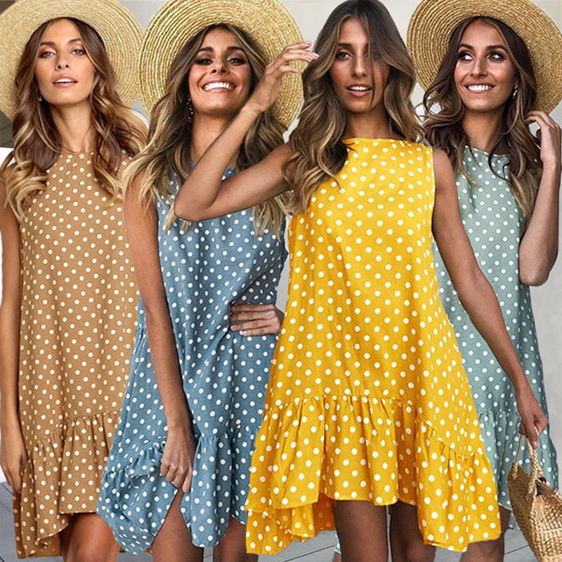 Beach Floral Printed Polka Dot Sundress