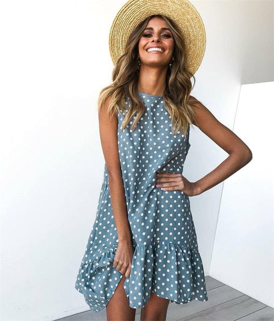 Beach Floral Printed Polka Dot Sundress