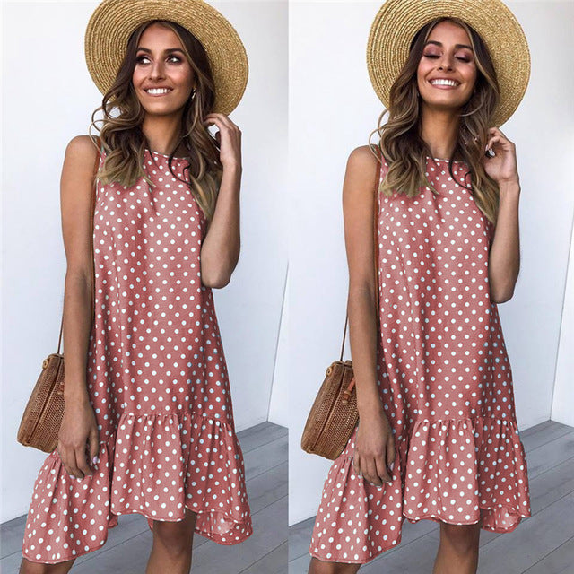 Beach Floral Printed Polka Dot Sundress