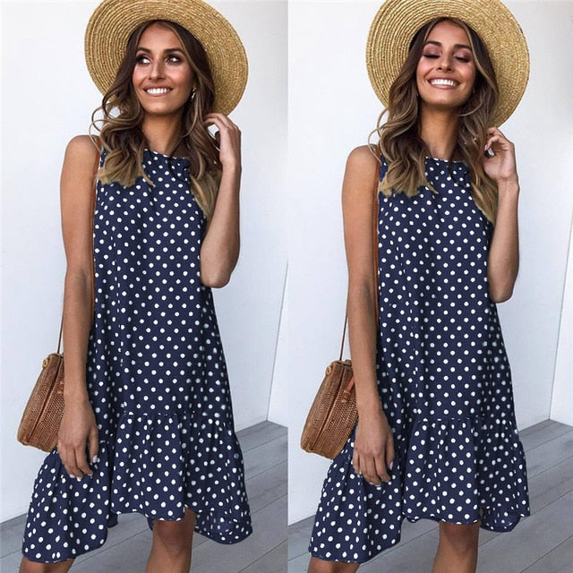 Beach Floral Printed Polka Dot Sundress