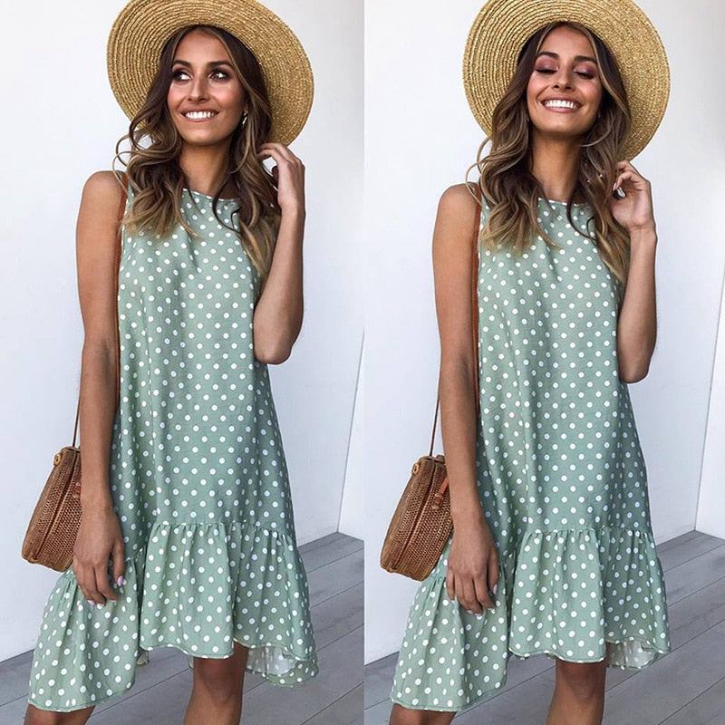 Beach Floral Printed Polka Dot Sundress