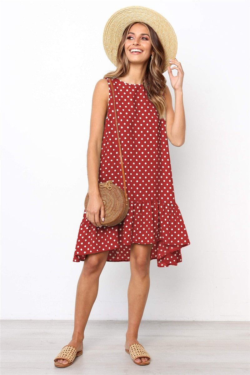 Beach Floral Printed Polka Dot Sundress